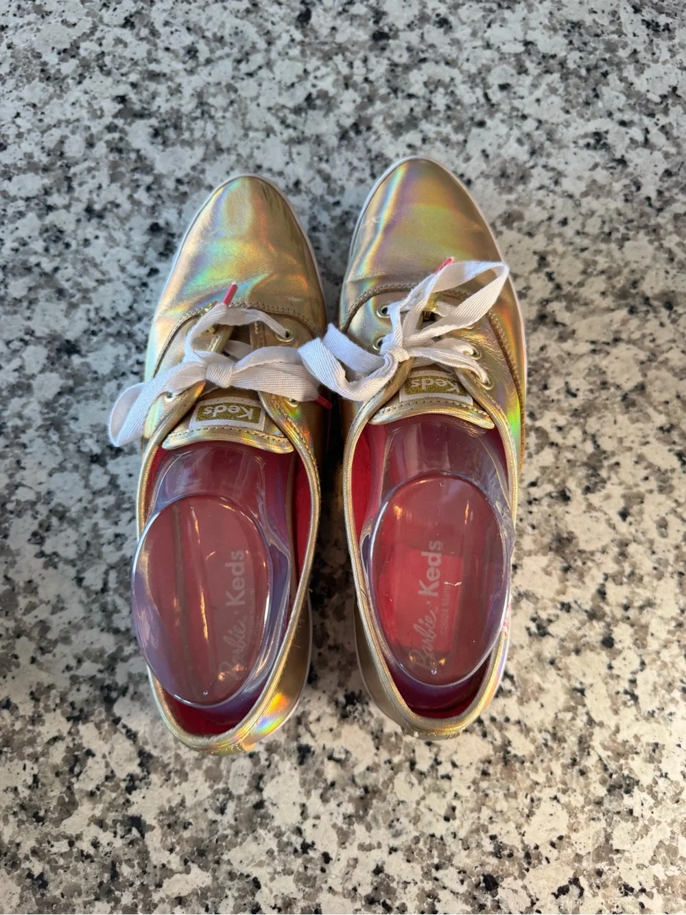Keds x Barbie WH68062 Iridescent Gold Triple Kick Platform Sneakers Size 9